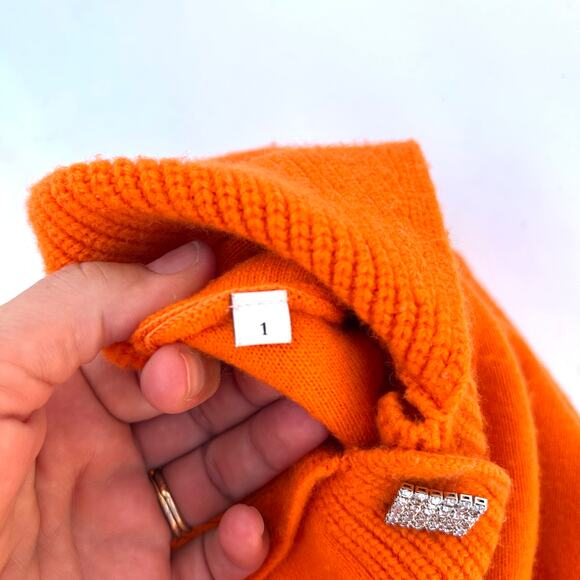 Sandro Menton Knit Wool Cashmere Orange Polo Sweater Jumper Rhinestone Small - Picture 9 of 10